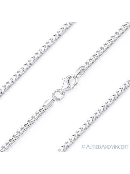 Italy 925 Sterling Silver Rhodium 1.4mm Arrow Link Franco  1.4mm Franco Arrow-Link Chain Necklace in .925 Sterling Silver w/ Rhodium - 18\